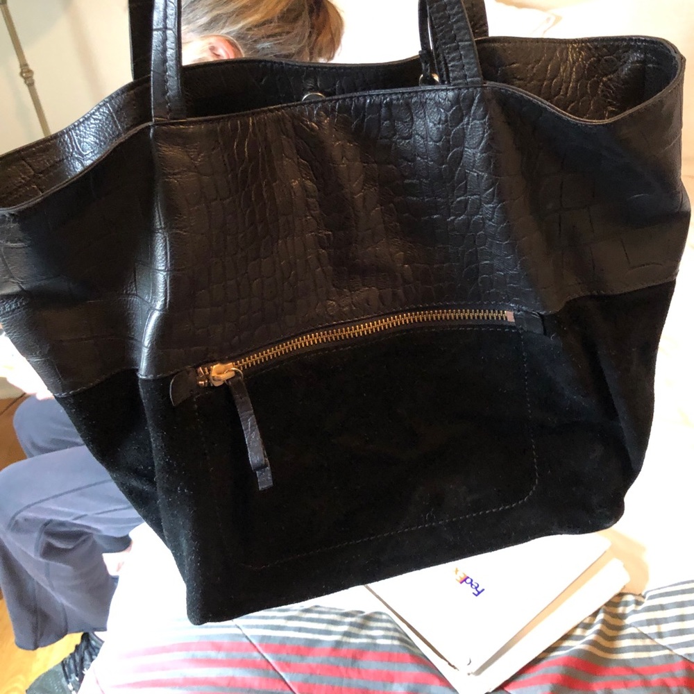 Joie black suede and leather tote